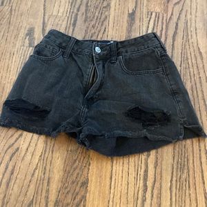 black ripped denim shorts, hollister, size 1